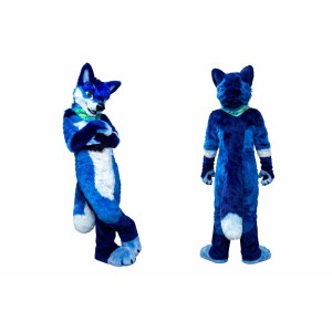 Blue and White Fox Mascot Costume