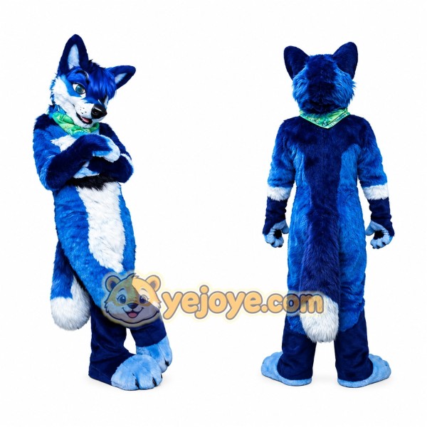 Blue and White Fox Mascot Costume