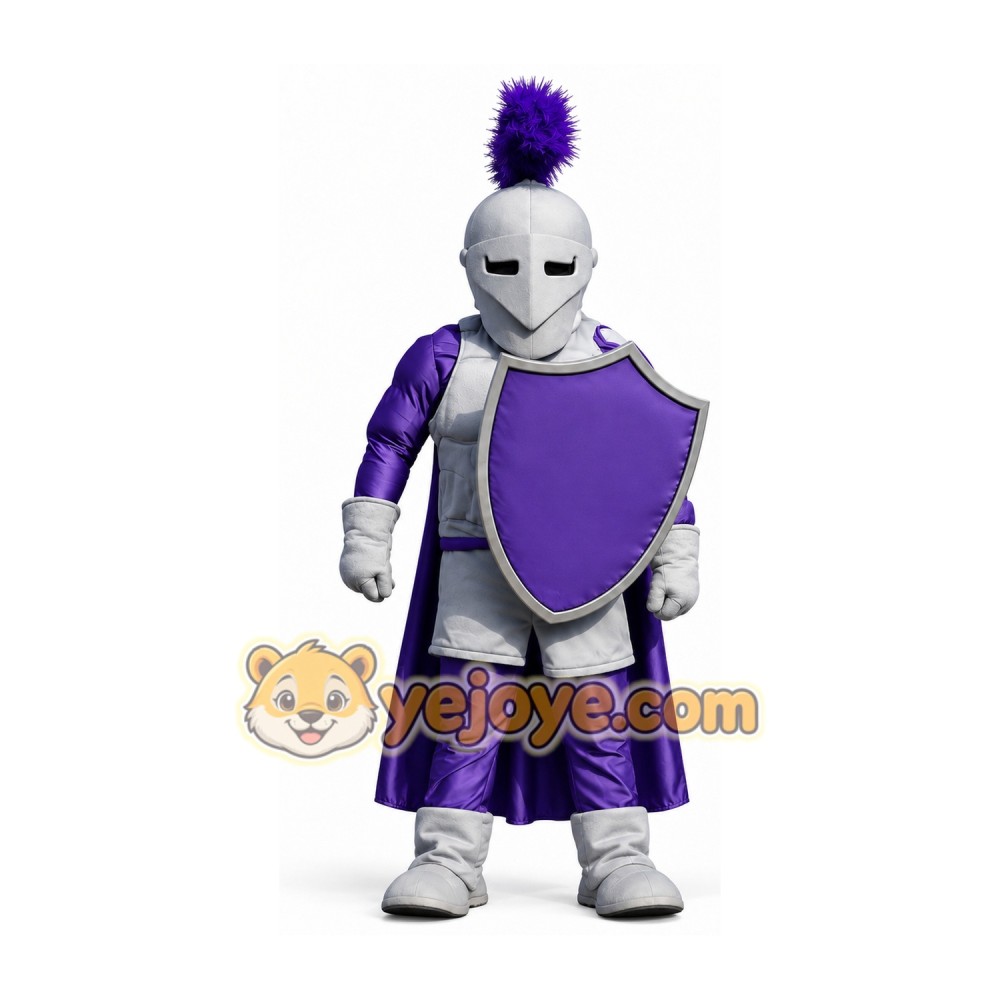 Purple Knight Mascot Costume with Silver Helmet Purple Knight Mascot Costume with Silver Helmet