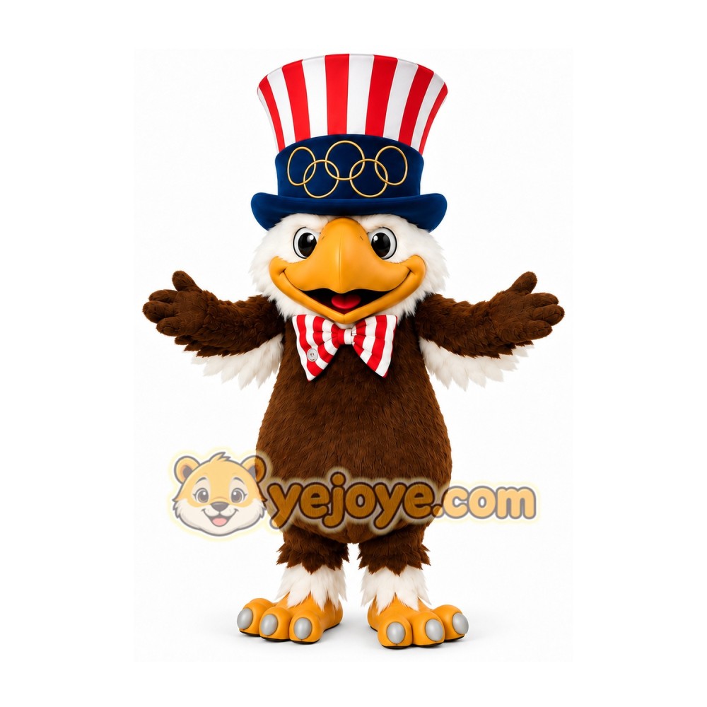 Brown Eagle Mascot Costume with Patriotic Hat Brown Eagle Mascot Costume with Patriotic Hat