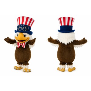 Brown Eagle Mascot Costume with Patriotic Hat