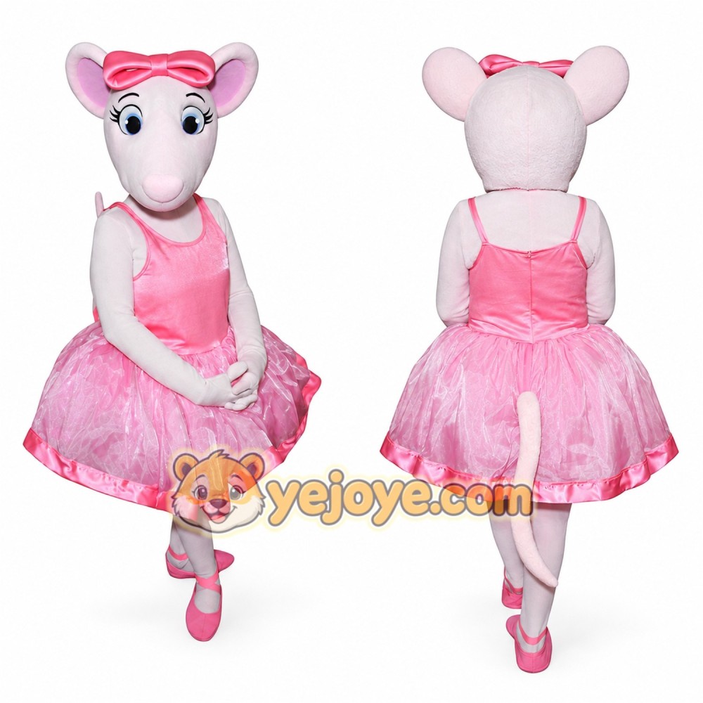 White Mouse Mascot Costume with Pink Dress