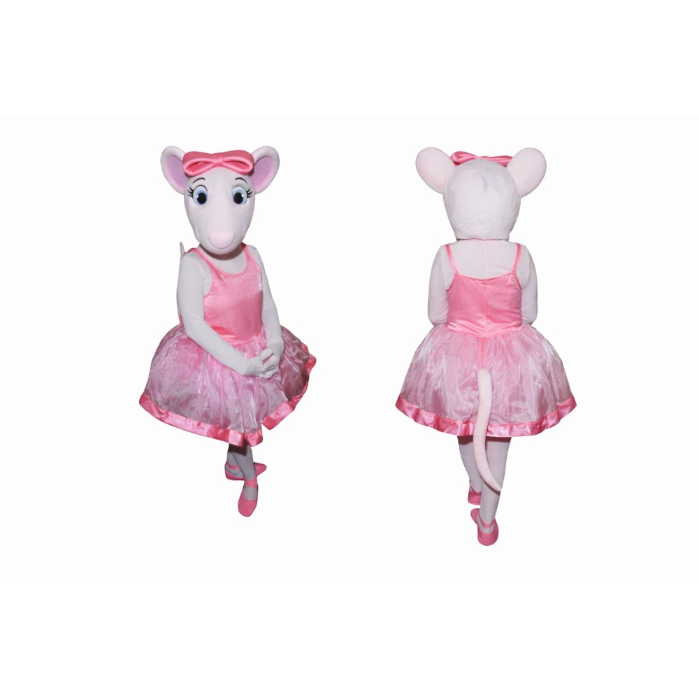 White Mouse Mascot Costume with Pink Dress