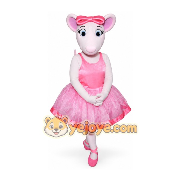 White Mouse Mascot Costume with Pink Dress