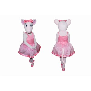 White Mouse Mascot Costume with Pink Dress