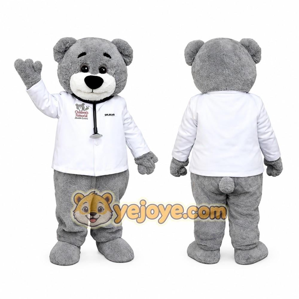 Gray Doctor Bear Mascot Costume Gray Doctor Bear Mascot Costume