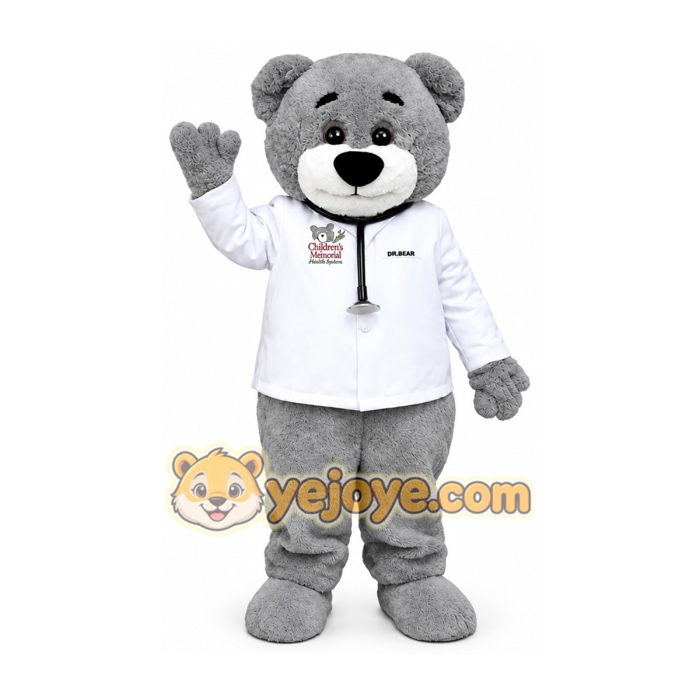 Gray Doctor Bear Mascot Costume Gray Doctor Bear Mascot Costume