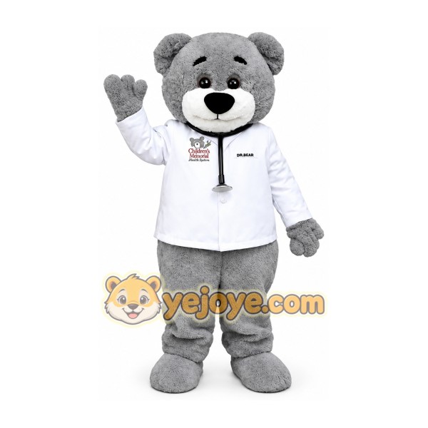 Gray Doctor Bear Mascot Costume
