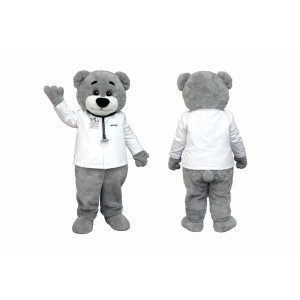 Gray Doctor Bear Mascot Costume