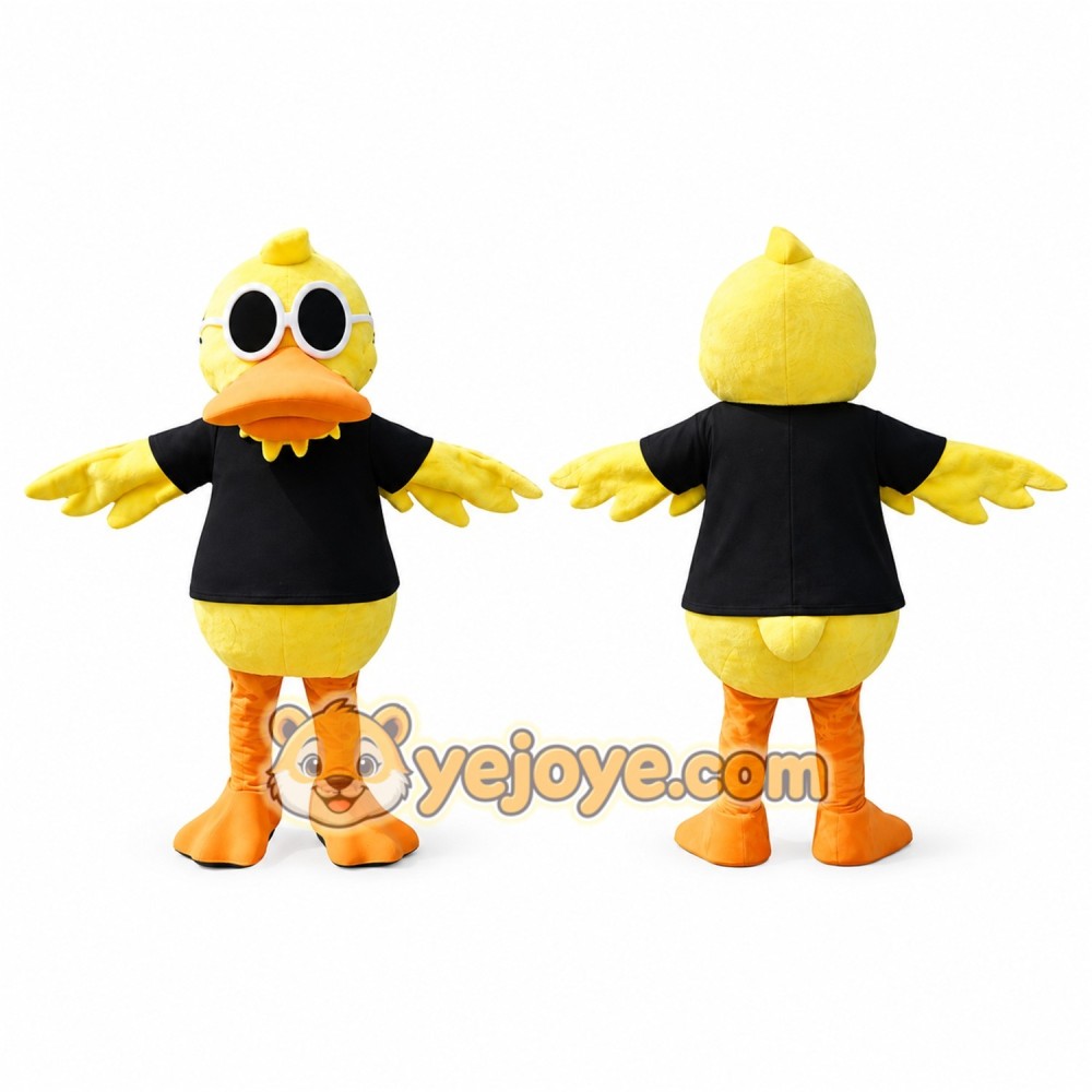 Yellow Duck Mascot Costume with Black Shirt Yellow Duck Mascot Costume with Black Shirt