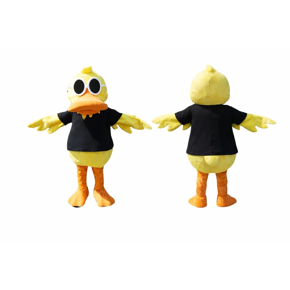 Yellow Duck Mascot Costume with Black Shirt