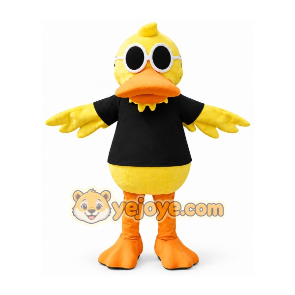 Yellow Duck Mascot Costume with Black Shirt Yellow Duck Mascot Costume with Black Shirt