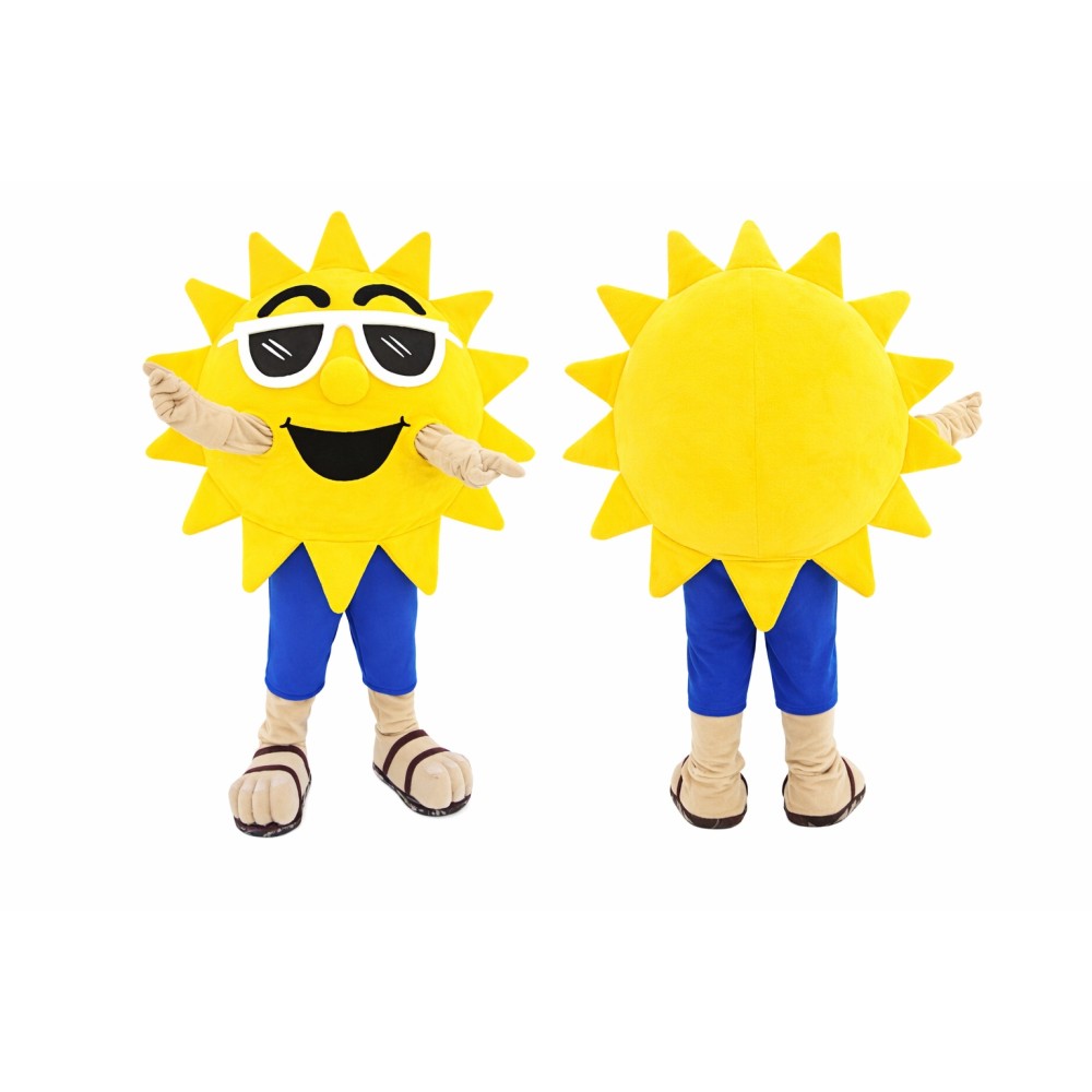 Yellow Sun Mascot Costume with Sunglasses