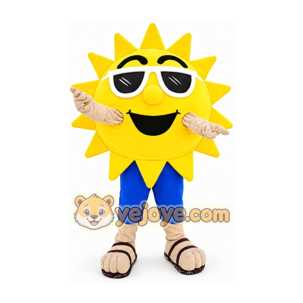 Yellow Sun Mascot Costume with Sunglasses