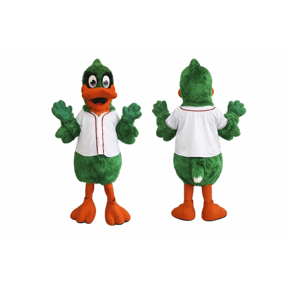 Green Duck Mascot Costume with White Jersey