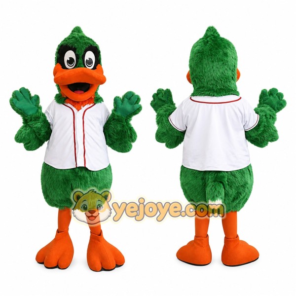 Green Duck Mascot Costume with White Jersey