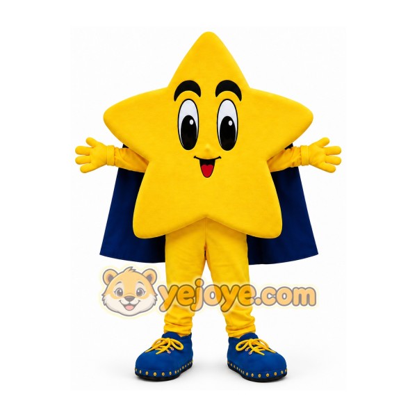 Yellow Star Mascot Costume with Blue Cape