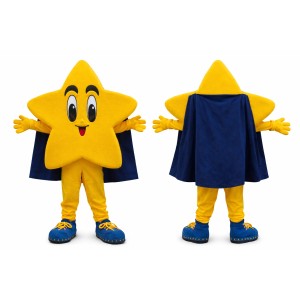 Yellow Star Mascot Costume with Blue Cape