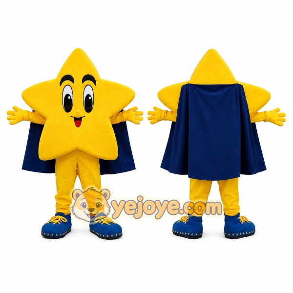 Yellow Star Mascot Costume with Blue Cape