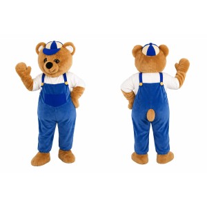 Brown Bear Mascot Costume with Blue Overalls