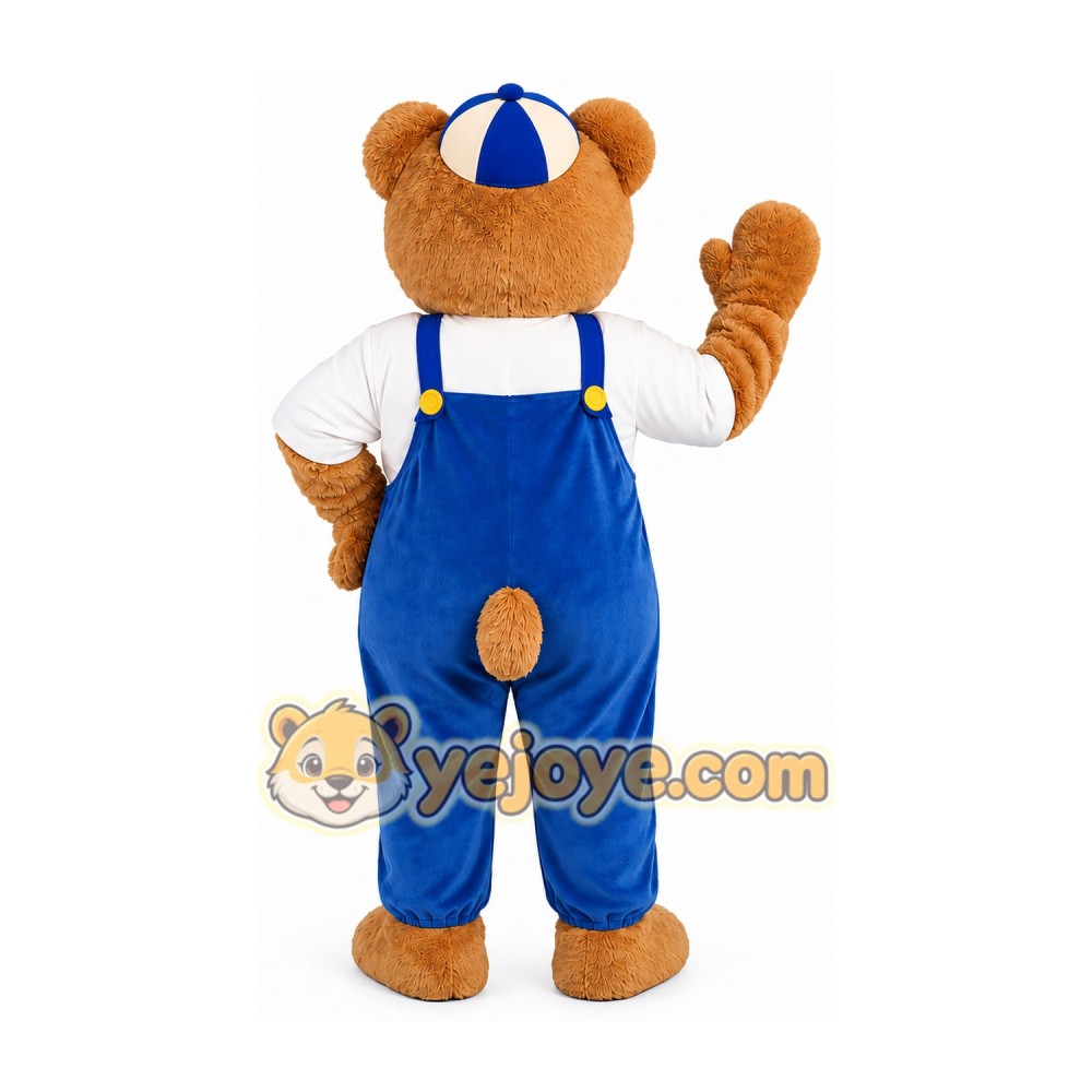 Brown Bear Mascot Costume with Blue Overalls Brown Bear Mascot Costume with Blue Overalls