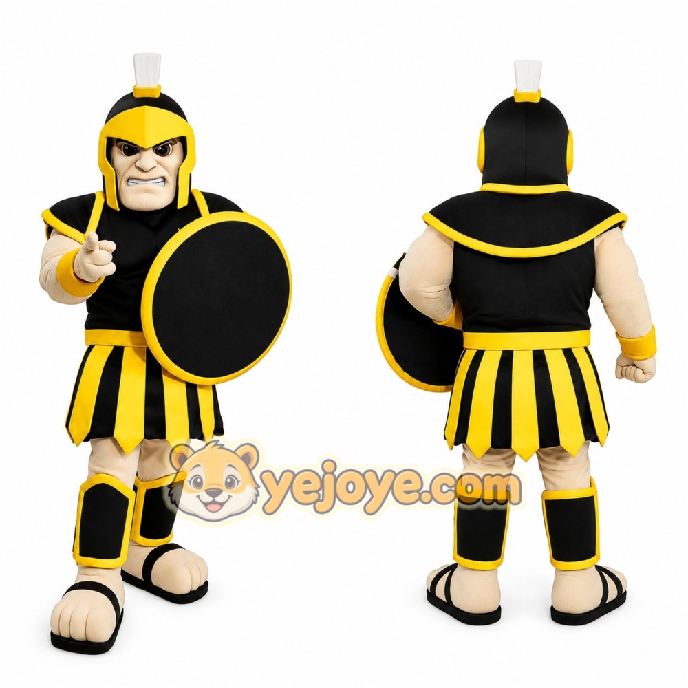 Black and Yellow Warrior Mascot Costume Black and Yellow Warrior Mascot Costume