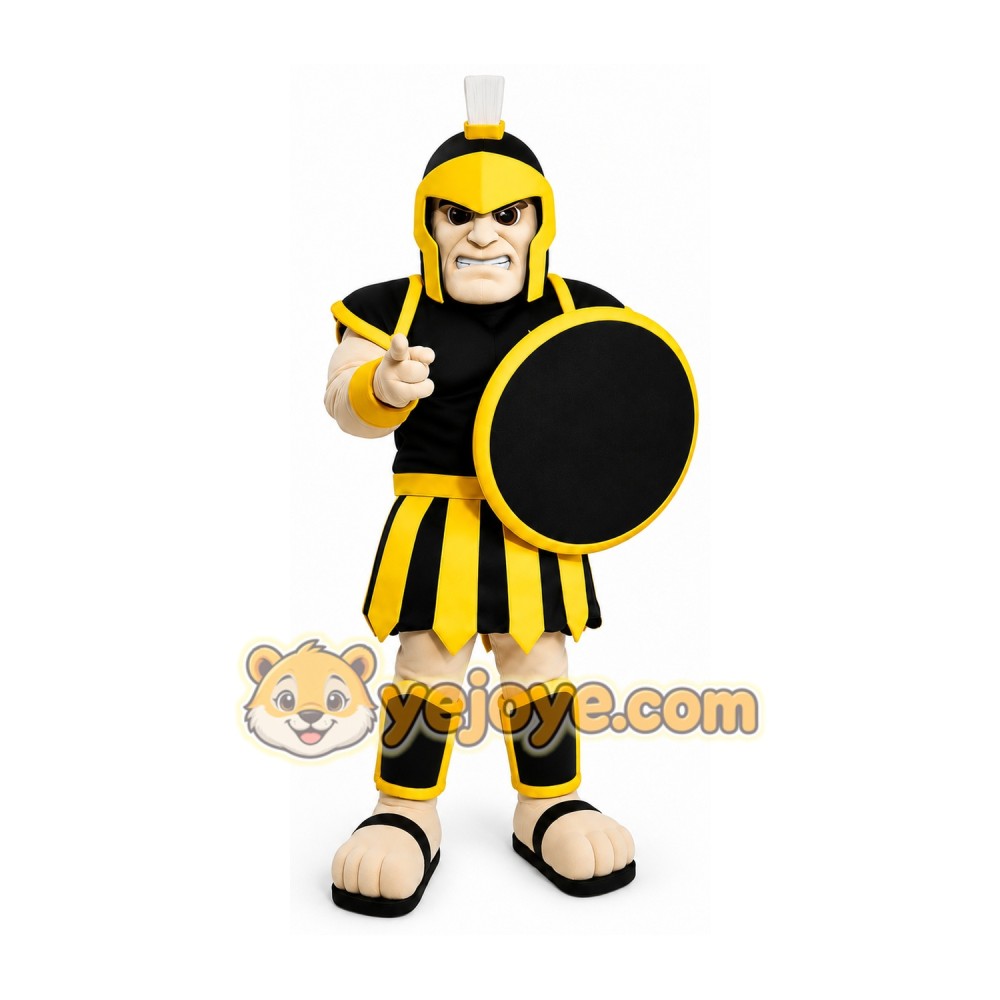 Black and Yellow Warrior Mascot Costume Black and Yellow Warrior Mascot Costume