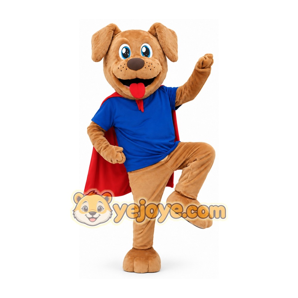 Tan Dog Superhero Mascot Costume Tan Dog Superhero Mascot Costume