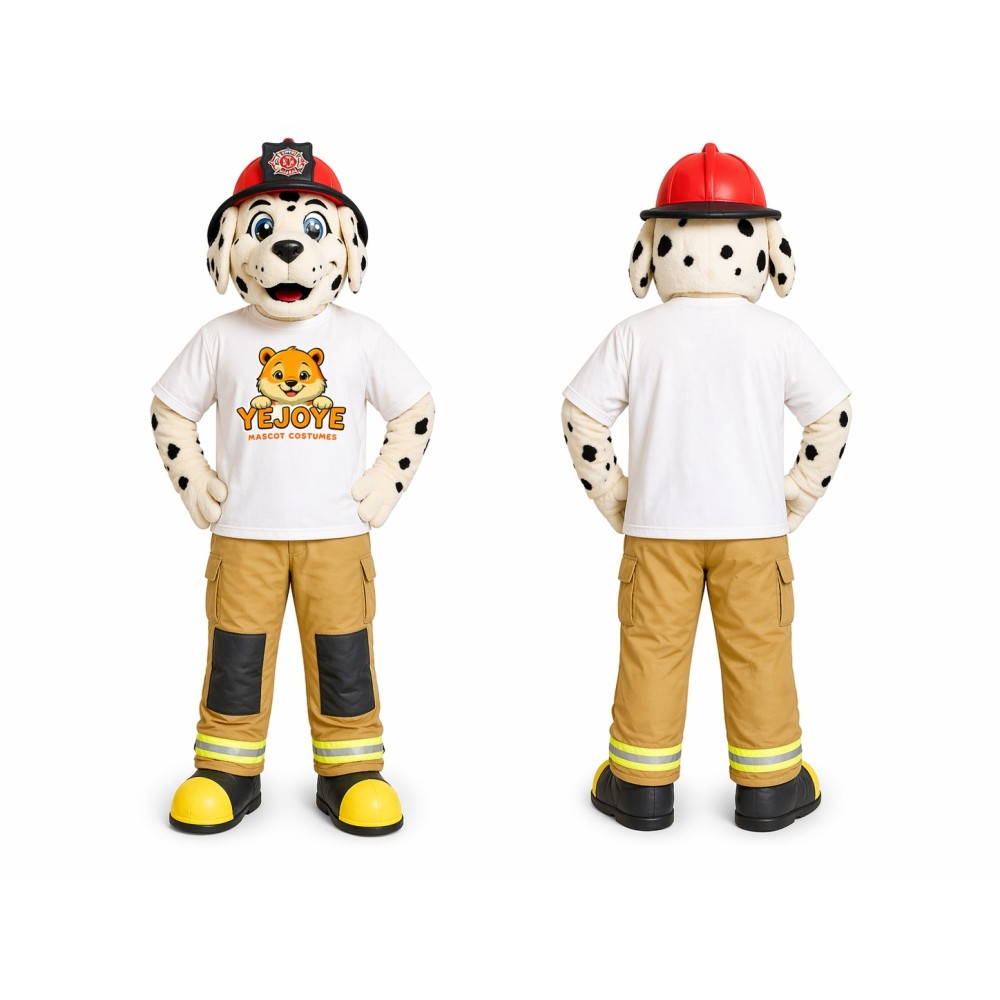 White Dalmatian Firefighter Mascot Costume