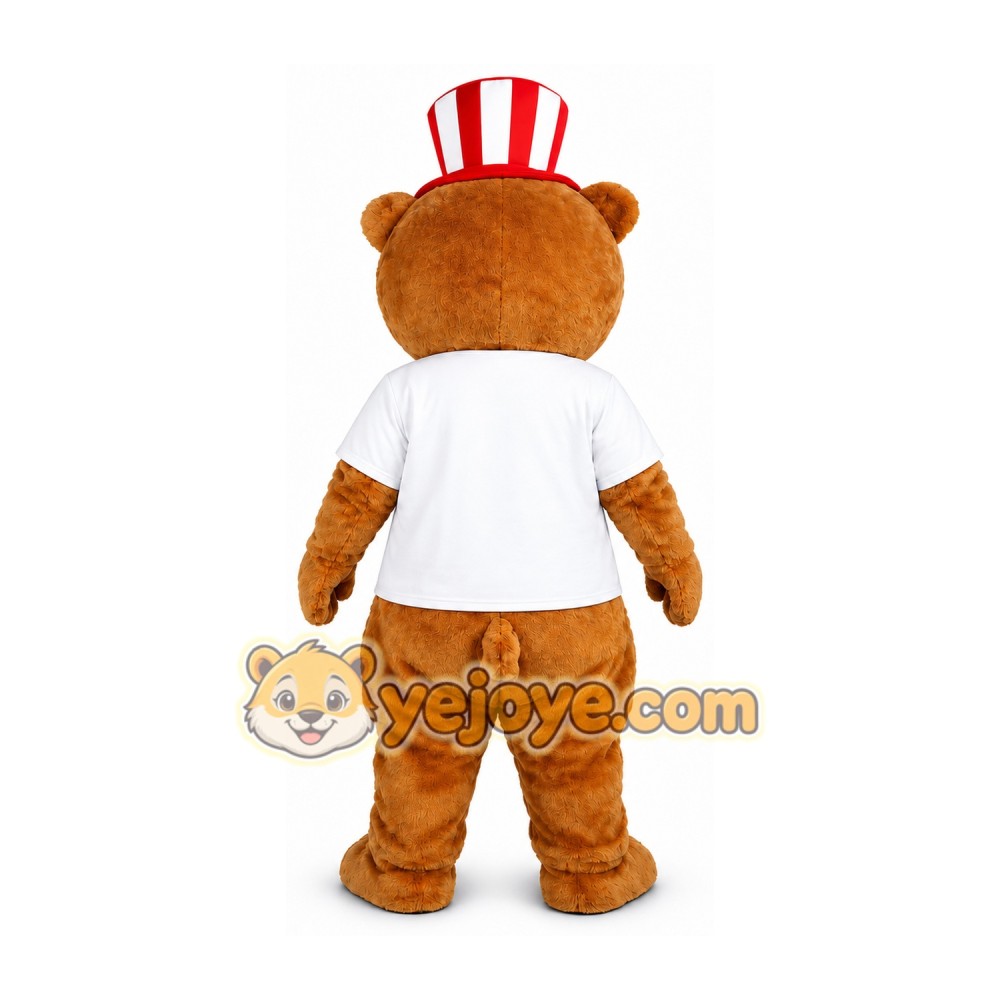 Brown Bear Mascot Costume with Red White Hat Brown Bear Mascot Costume with Red White Hat