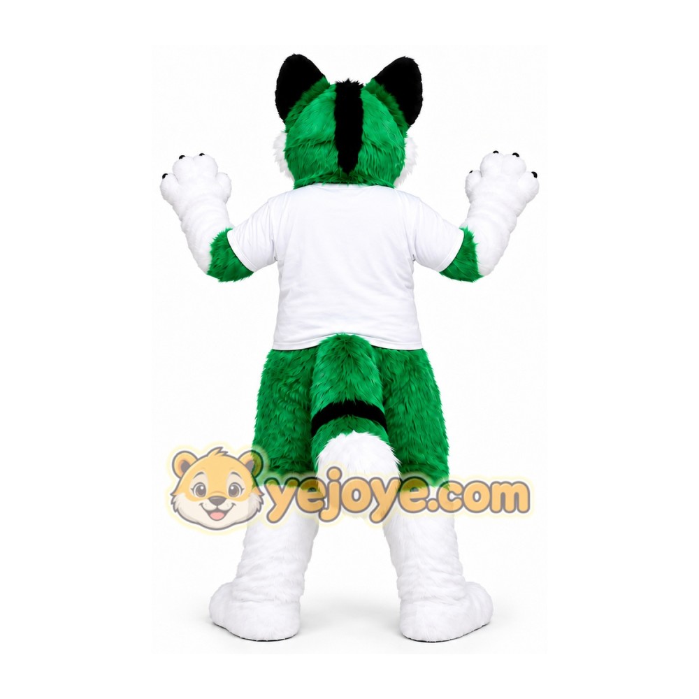 Green and White Wolf Mascot Costume Green and White Wolf Mascot Costume