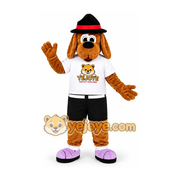 Brown Dog Mascot Costume with Black Hat Brown Dog Mascot Costume with Black Hat