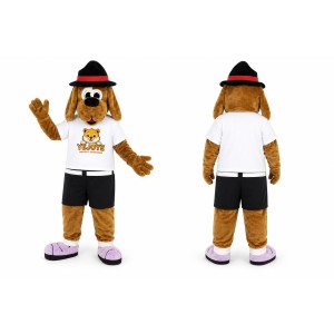 Brown Dog Mascot Costume with Black Hat