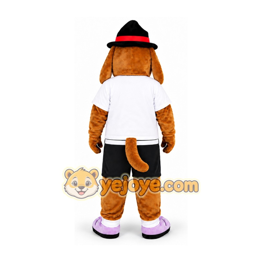 Brown Dog Mascot Costume with Black Hat Brown Dog Mascot Costume with Black Hat