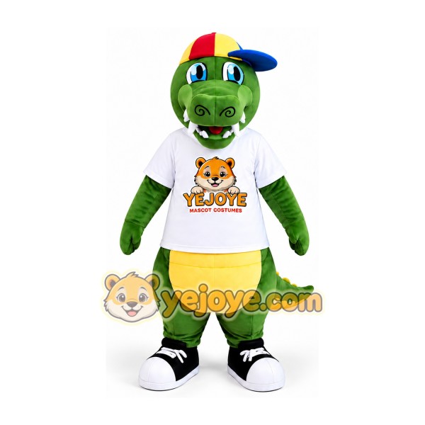 Green Crocodile Mascot Costume with Colorful Cap Green Crocodile Mascot Costume with Colorful Cap
