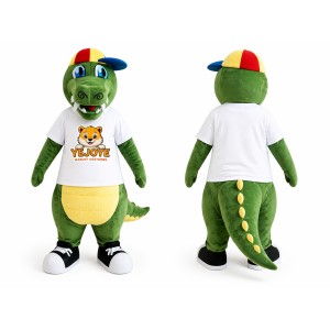 Green Crocodile Mascot Costume with Colorful Cap