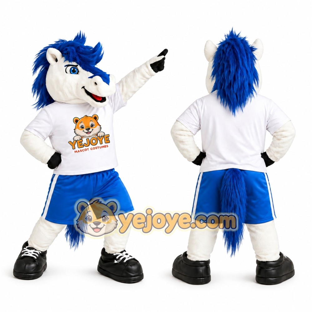 White and Blue Horse Mascot Costume White and Blue Horse Mascot Costume