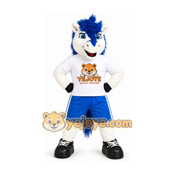 White and Blue Horse Mascot Costume