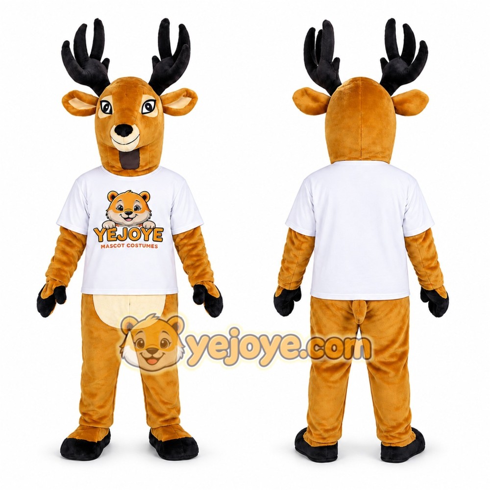 Brown Deer Mascot Costume with Black Antlers