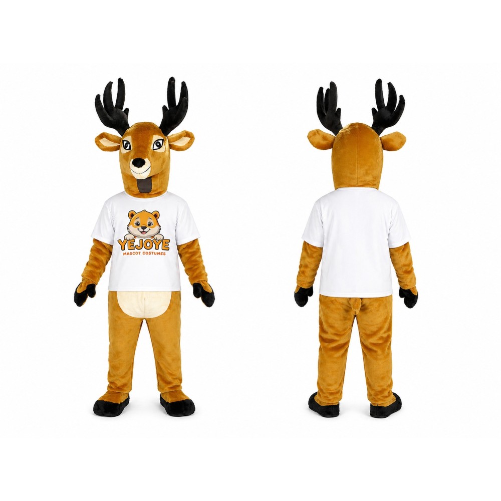 Brown Deer Mascot Costume with Black Antlers