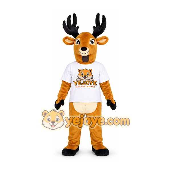 Brown Deer Mascot Costume with Black Antlers