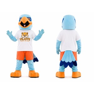 Light Blue Bird Mascot Costume with Orange Shorts