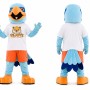 Light Blue Bird Mascot Costume with Orange Shorts