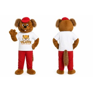 Brown Dog Mascot Costume with Red Cap
