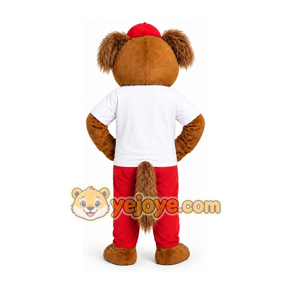 Brown Dog Mascot Costume with Red Cap Brown Dog Mascot Costume with Red Cap