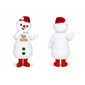 White Snowman Mascot Costume with Red Hat