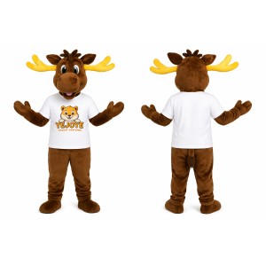 Brown Moose Mascot Costume with Yellow Antlers