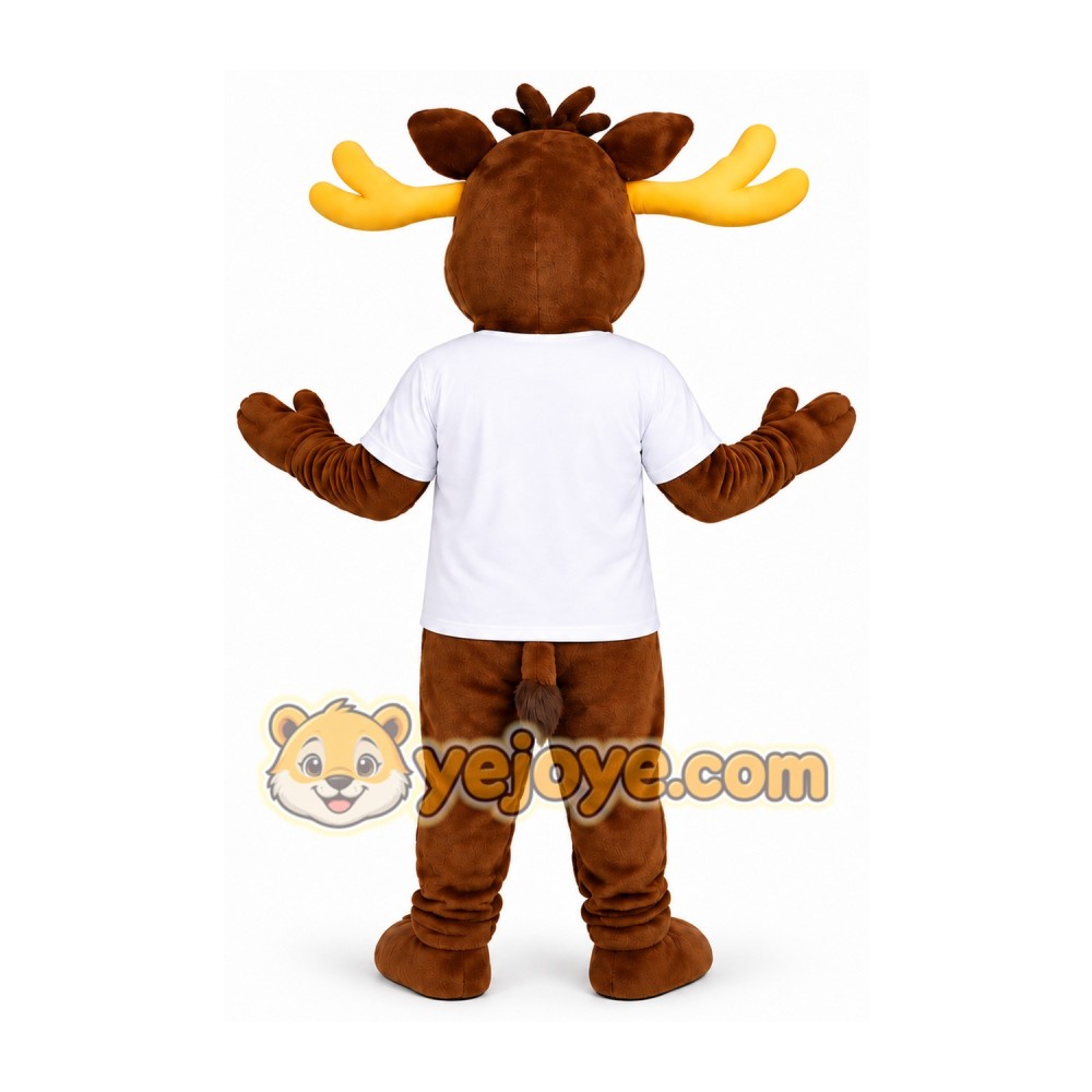 Brown Moose Mascot Costume with Yellow Antlers