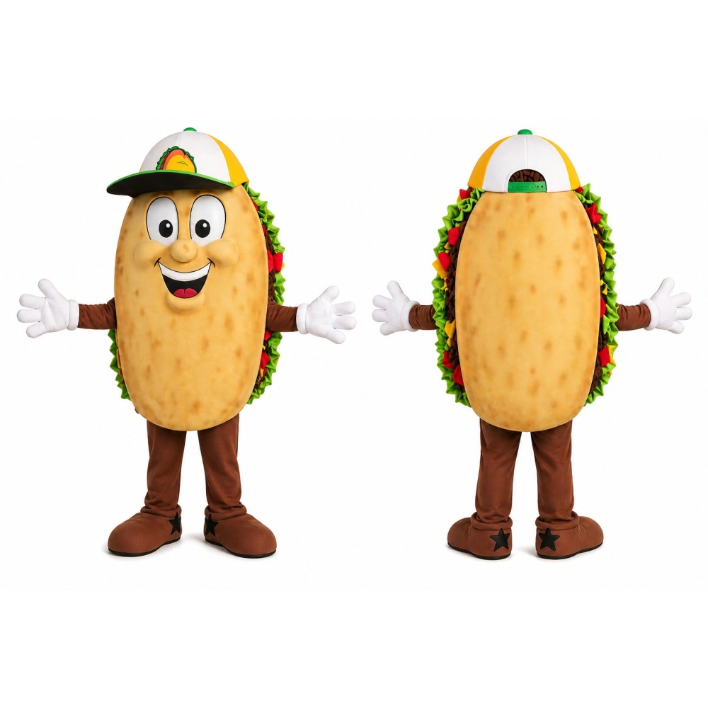 Tan Taco Mascot Costume with Green Cap