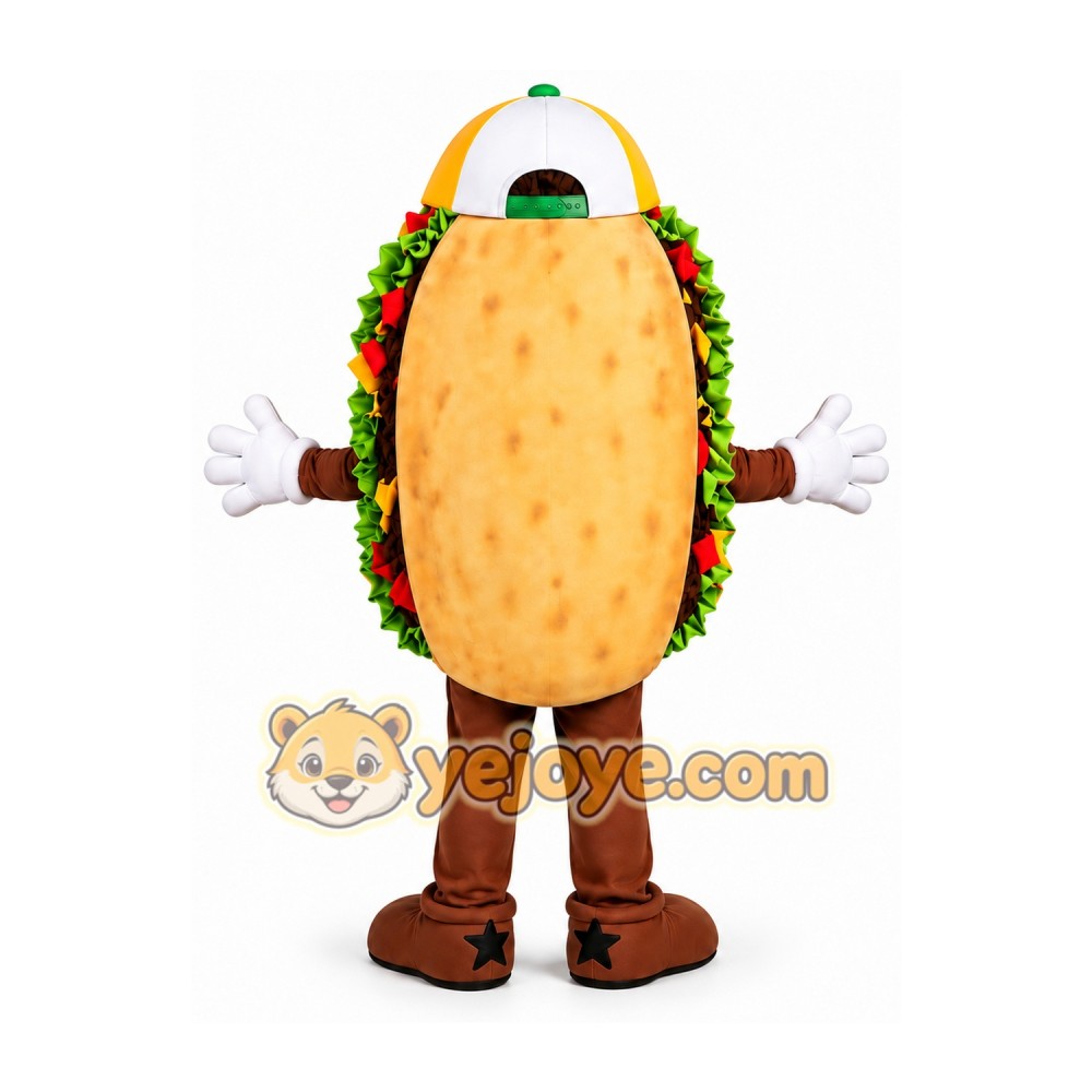 Tan Taco Mascot Costume with Green Cap Tan Taco Mascot Costume with Green Cap
